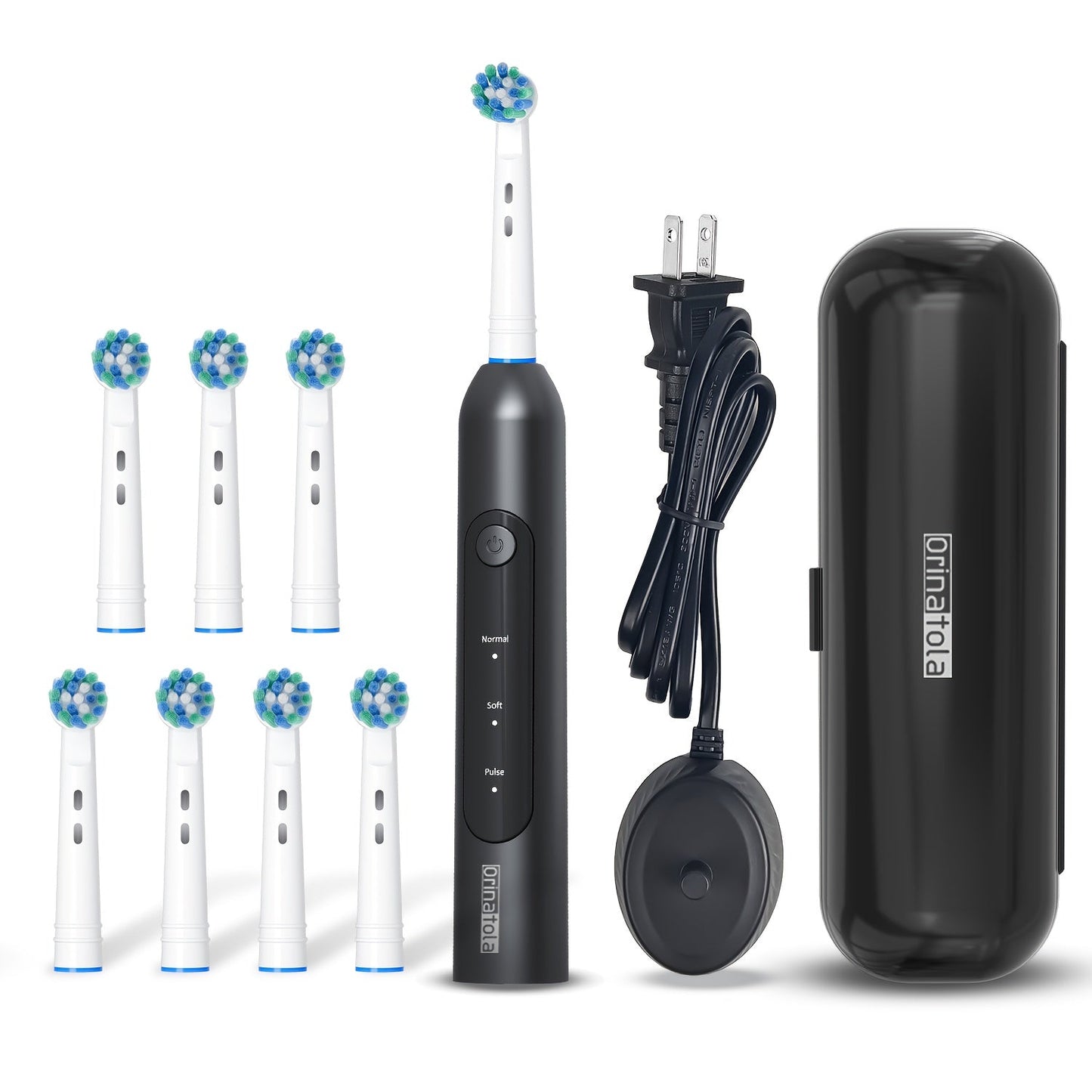Rotating Electric Toothbrush with 8 Replacement Heads – Wireless Induction Charging, 3 Cleaning Modes, IPX7 Waterproof, Oral Care Gift for Family, Friends & Parents – Blue, Purple, Black