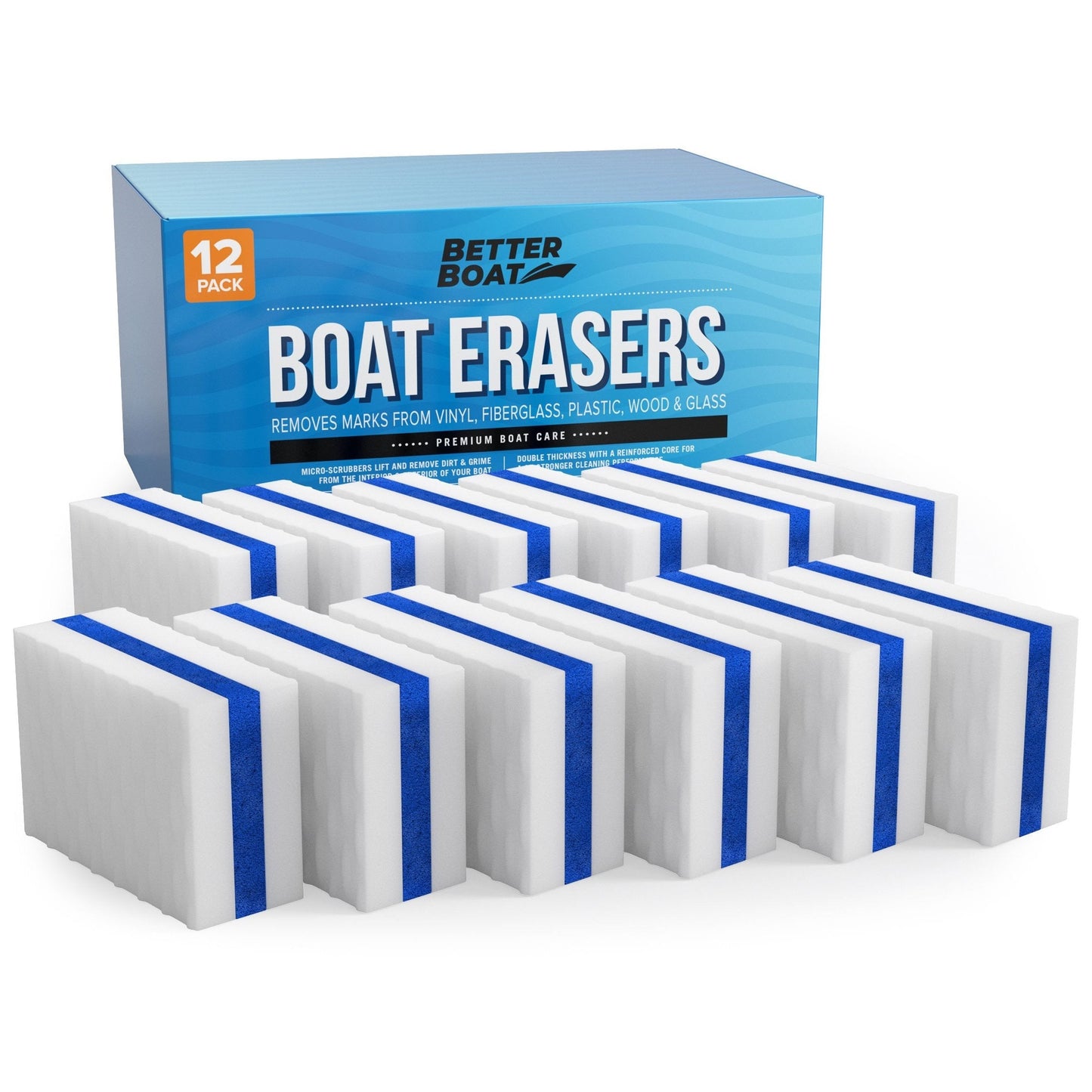 Boat Eraser Cleaning Sponge – No Bleach Magic Scrubber for Deck, Hull, Vinyl & Fiberglass – Removes Scuffs, Dirt & Grease on Pontoon, Fishing & Jon Boats (3, 9 or 12 Pack)