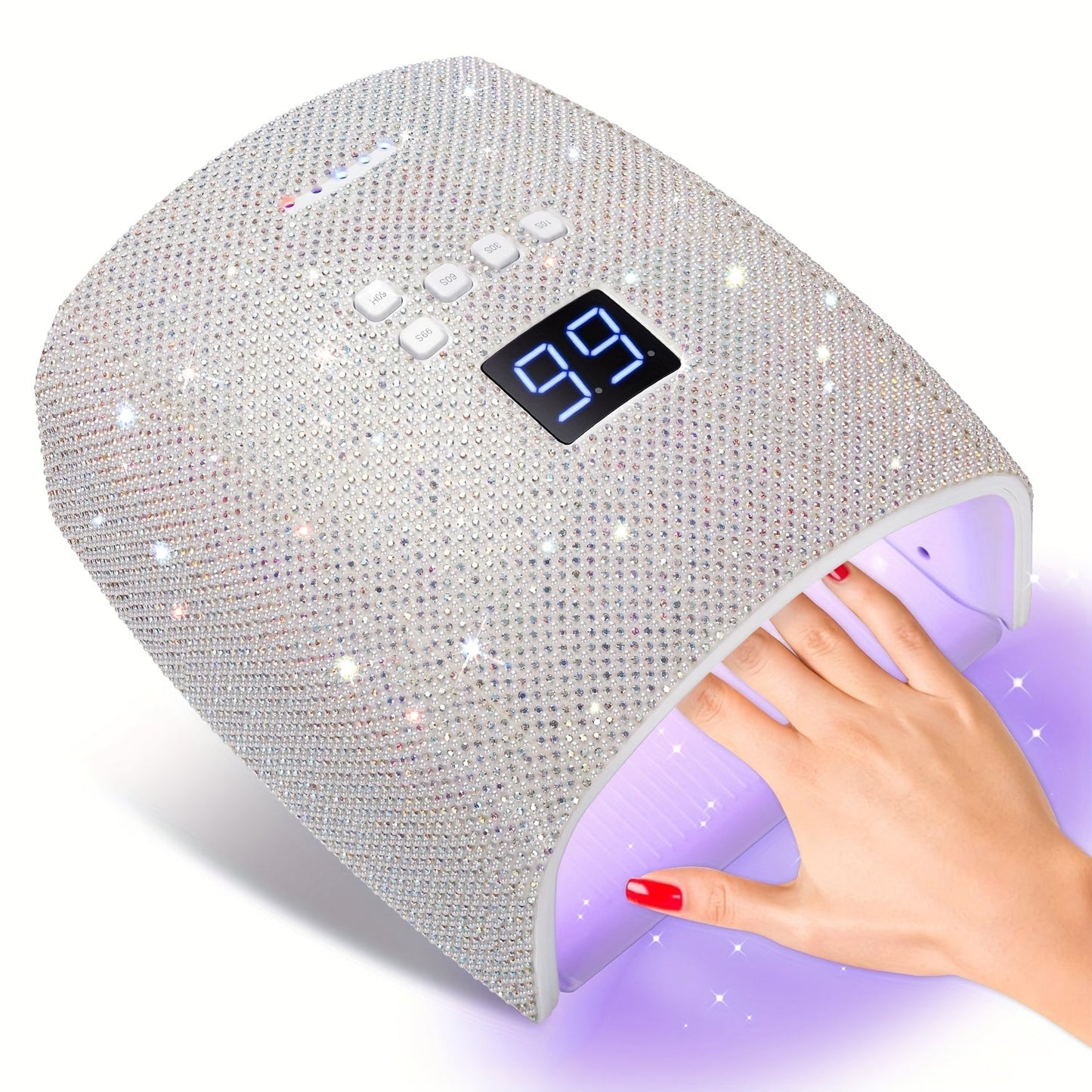 UV LED Nail Lamp 33 LEDs 4 Timer Settings Rechargeable Gel Nail Dryer All Gel Polish Full Hand Curing Low Heat Mode Home Salon Manicure Pedicure Tool Pink Blue White