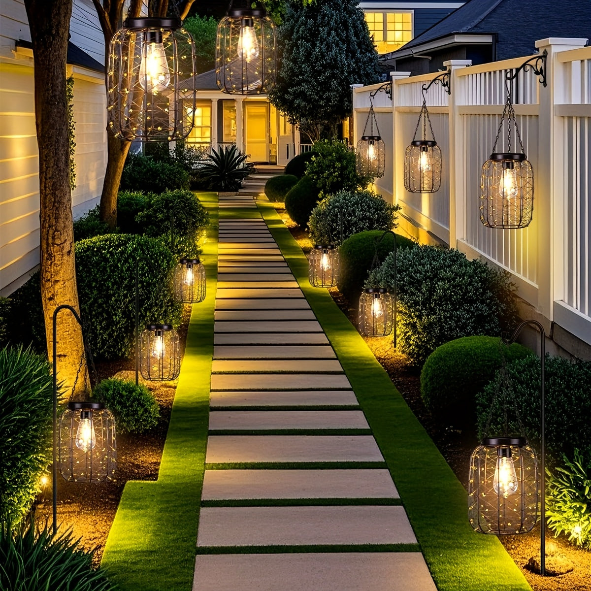 Solar Hanging Lanterns 2 Pack Outdoor Vintage Copper Wire LED Lantern Lights for Garden Patio Porch Gazebo Pergola Pathway Yard Decor, Waterproof