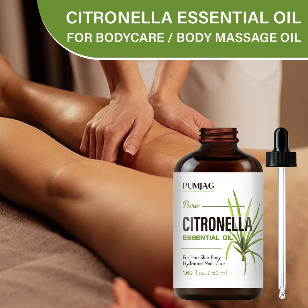 Citronella Essential Oil 50ml Pure Hydrating Body Massage Oil with Dropper - Non-Alcoholic Moisturizing Oil for Face Hair Nails Dry Skin All Skin Types Adults Daily Care