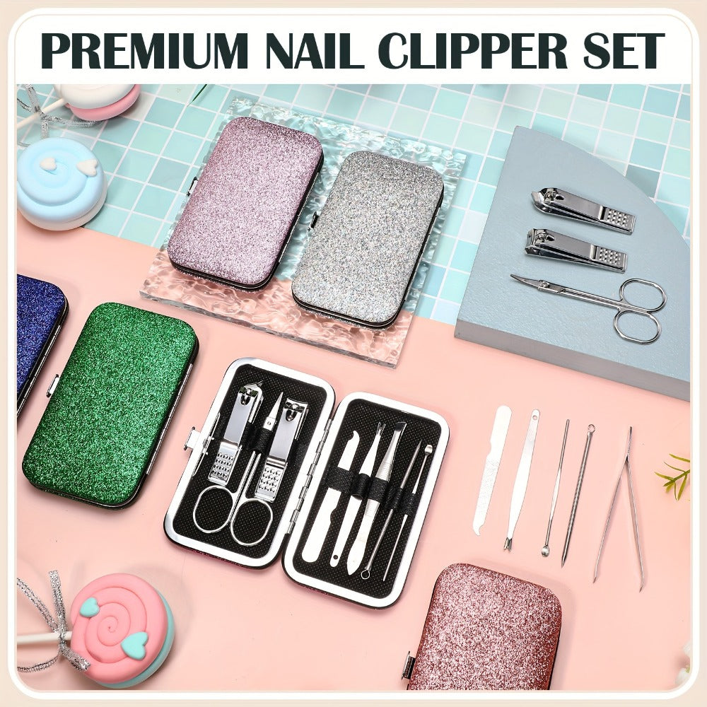 Bulk Manicure Gift Set 30 Packs 8-in-1 Stainless Steel Nail Care & Pedicure Tools with Glitter Travel Case – Professional Kit for Women & Men, Wedding Favors, Corporate Gifts, Holiday Party Bulk Gifts