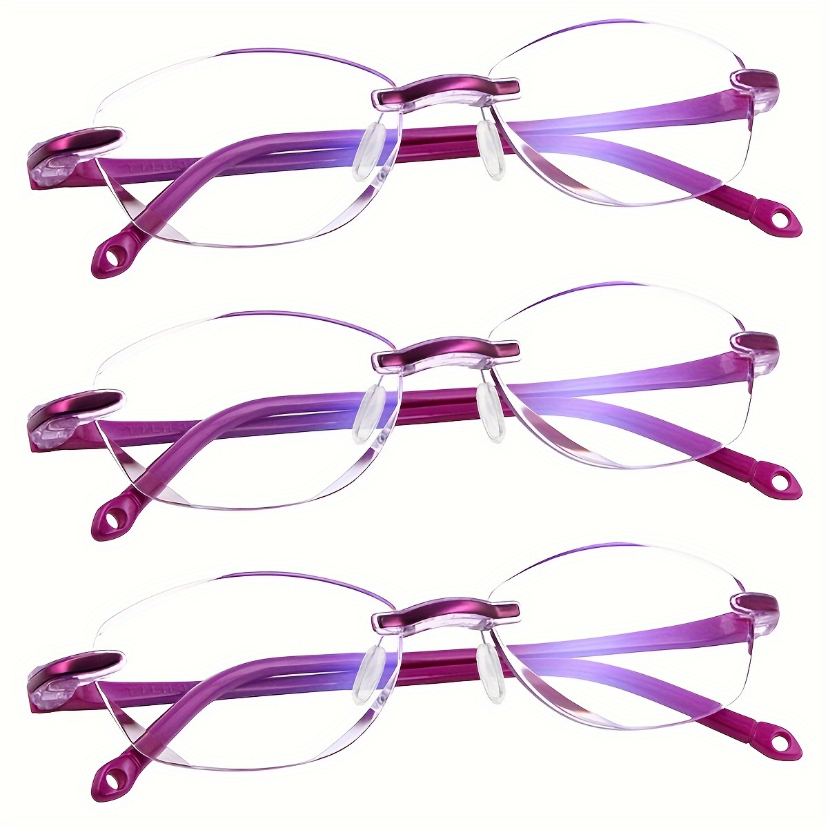 Rimless Reading Glasses for Women 3 Pack - Blue Light Blocking Lightweight Metal Frameless Readers with Anti Eyestrain Lenses, Multiple Colors and Magnifications 1.0X to 4.0X
