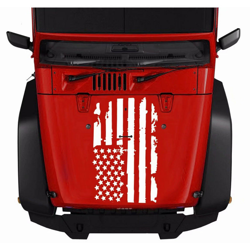 2D Flat, Flag Of The United States 250th Anniversary, Broken American Flag Totem Hood Car Sticker, Burst Flag Hood Car Sticker Latte, Car Decoration Decal, Easter/Men's Car Modification Gift, 2D Flat Transparent Bottom Smooth Surface, 2D Flat
