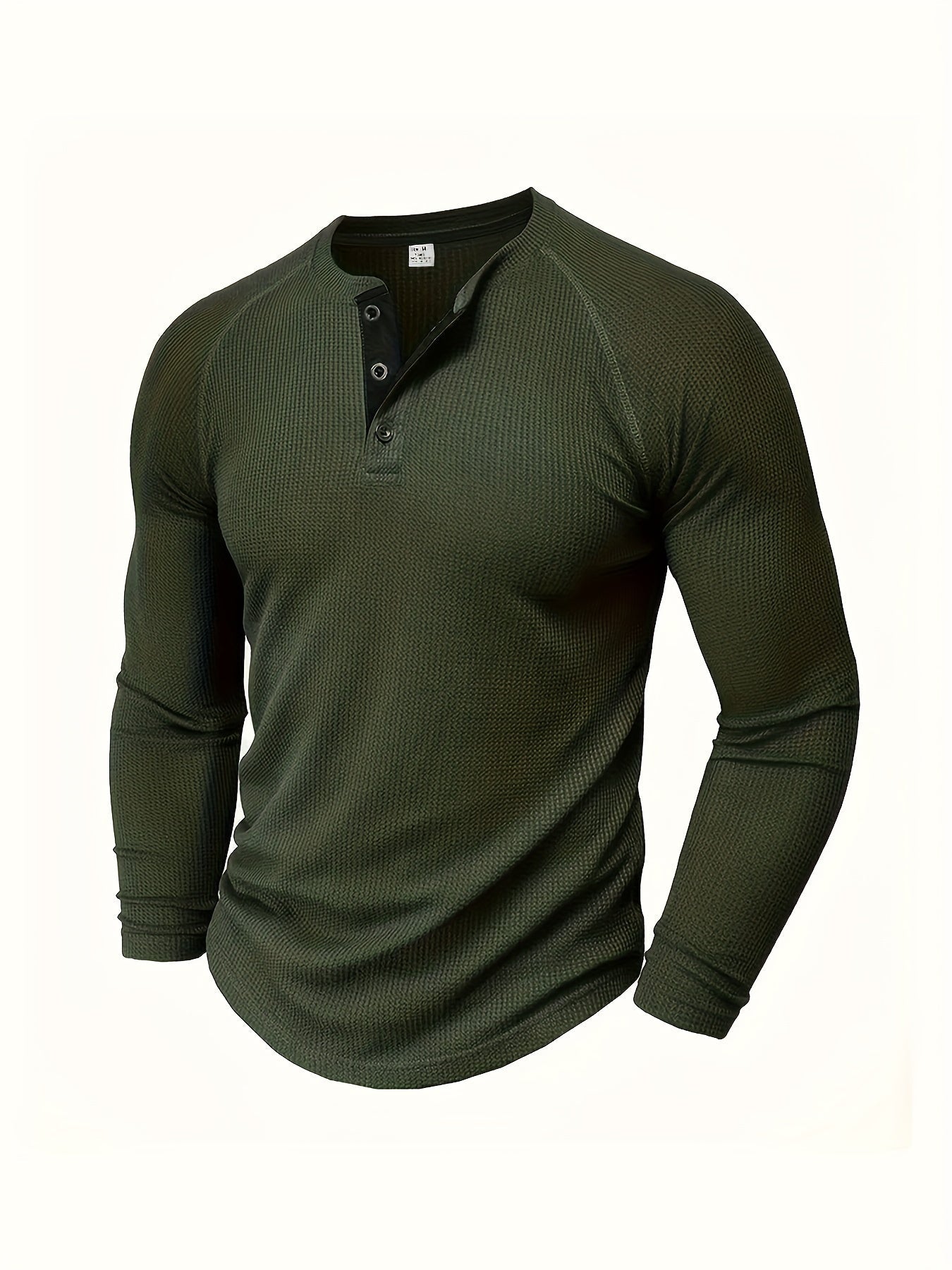 Men's Solid Color Casual Shirt - Crew Neck Long Sleeve