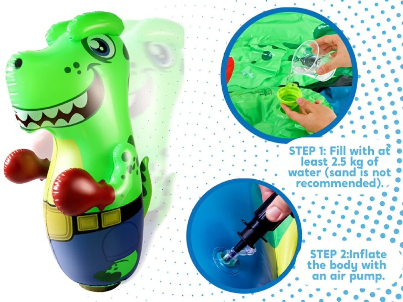 Inflatable Dinosaur Punching Bag for Kids 47 Inch – T-Rex Blow Up Bouncing Back Bopper, Water Base Bop Bag for Indoor Outdoor Active Play | Best Birthday Christmas Gift for Boys