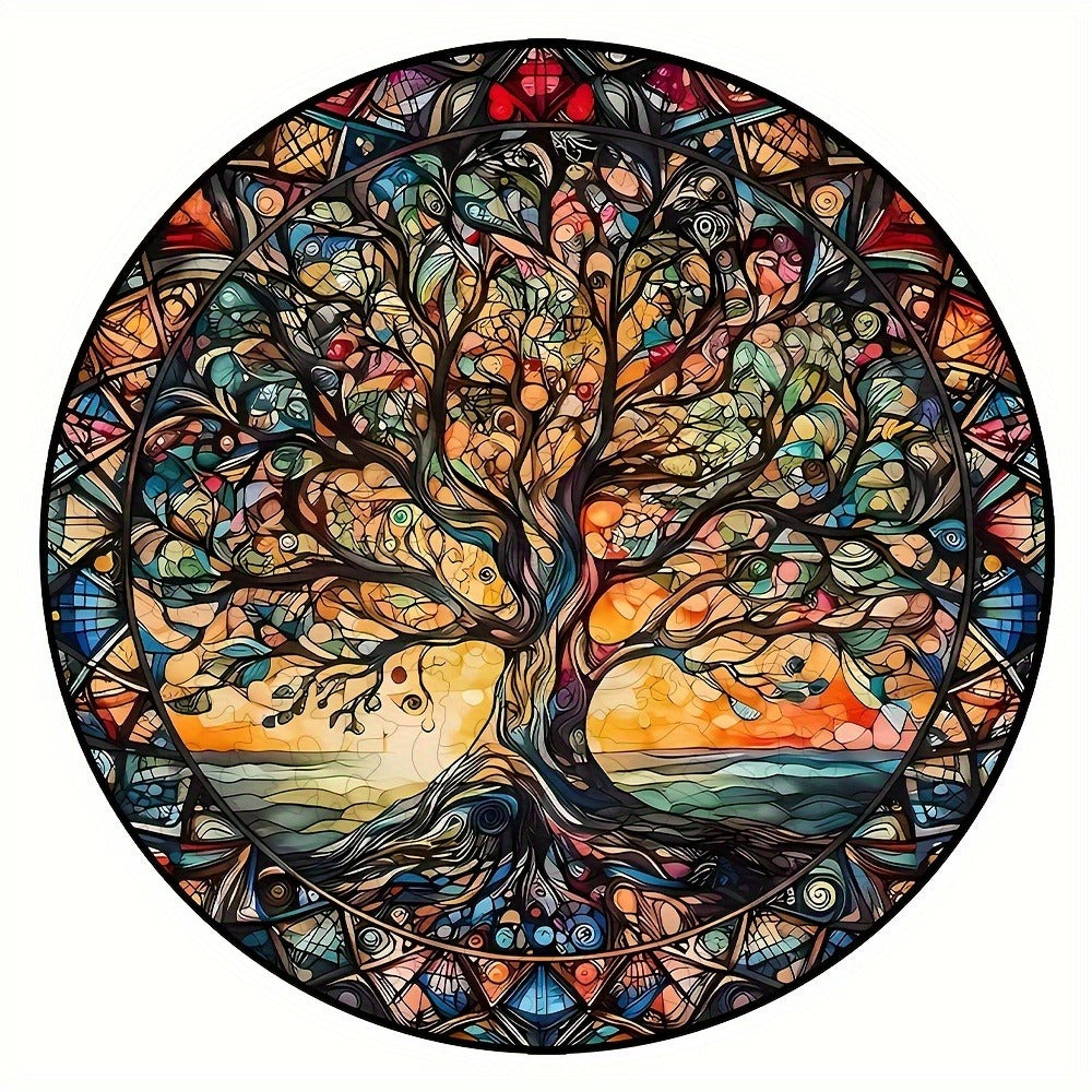 501-Piece Wooden Jigsaw Puzzle Tree of the Universe – Unique Irregular Shaped Pieces, Wood Storage Box, Cosmic Animals & Aliens Art, Brain Teaser Game, Educational Gift for Adults Teens, Christmas Halloween Birthday
