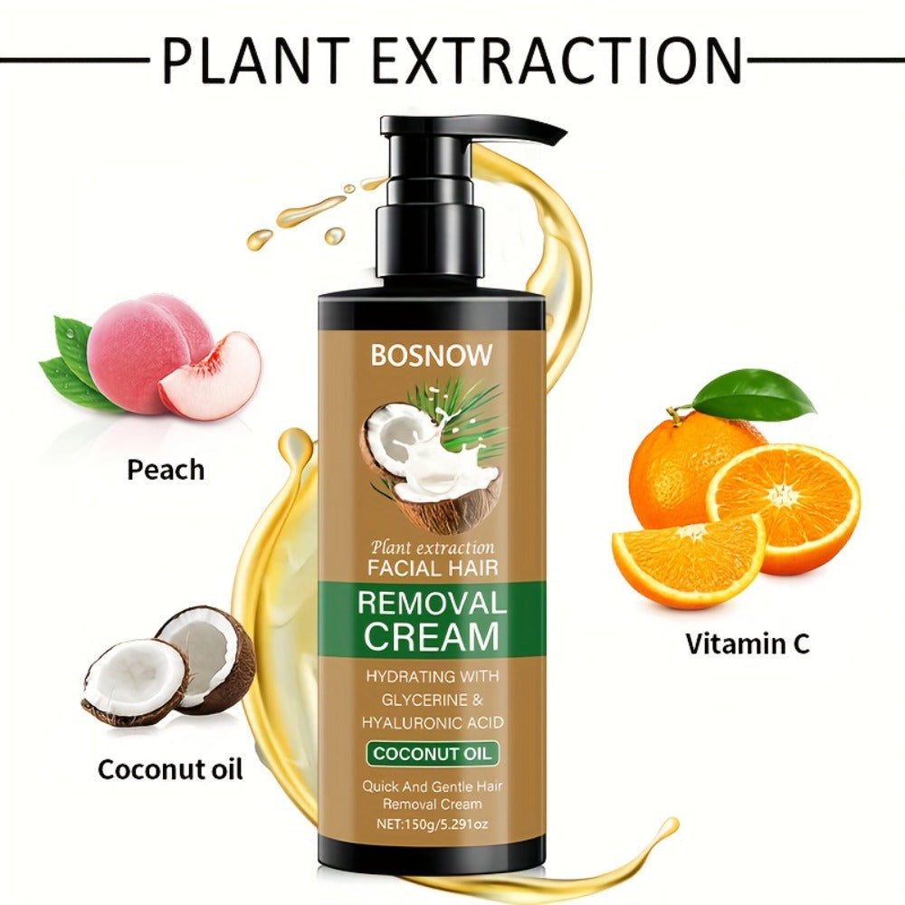 Painless Hair Removal Cream 150g 3-Minute Fast Acting – Coconut Extract Squalane Depilatory for Underarms Arms Legs Thighs Body Bikini, Smooth Skin Up to 15 Days for Women
