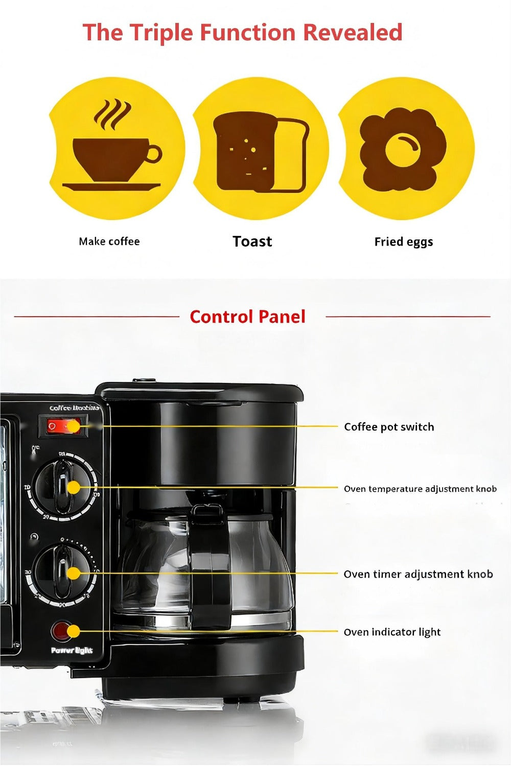 3-in-1 Breakfast Maker Station – Fry Eggs, Toast Bread & Brew Coffee All at Once, Non-Stick Coating, Auto Power-Off Safety Timer, One-Click Operation for Fast Morning Meals