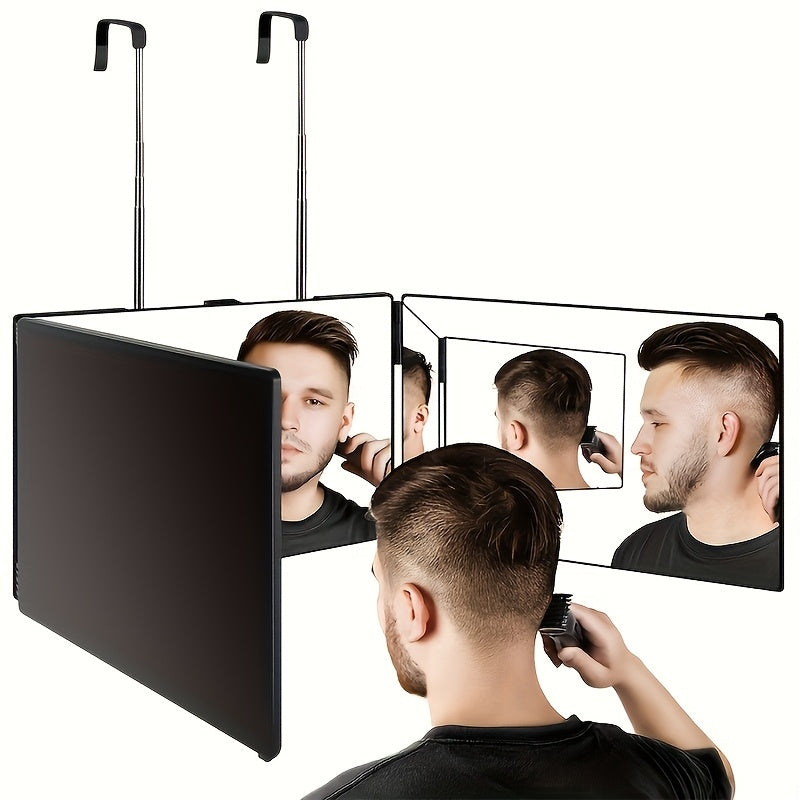 3 Way Mirror for Self Hair Cutting with LED Lights, 360° View Anti-Fog HD Glass USB Rechargeable Folding Barber Mirror for Home Salon, Back of Head Mirror for Men Women Beard Grooming with Bonus Folding Small Mirror