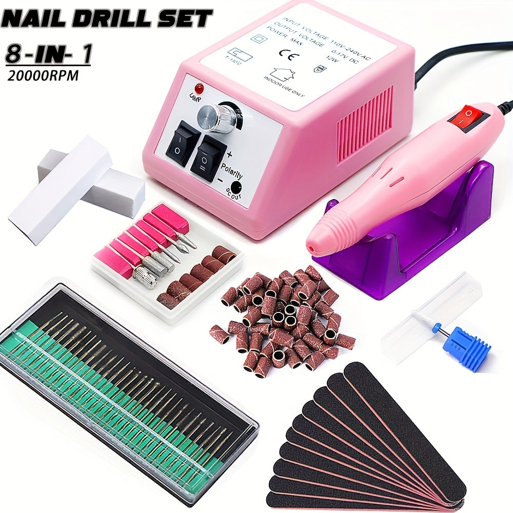 Professional Nail Drill Kit 20000RPM with 6 Drill Bits & 50 Sanding Bands — Electric Manicure Pedicure Machine Low Noise Dual-Hand for Acrylic Gel Natural Nails, Home & Salon Nail File Set, 8-in-1 Option