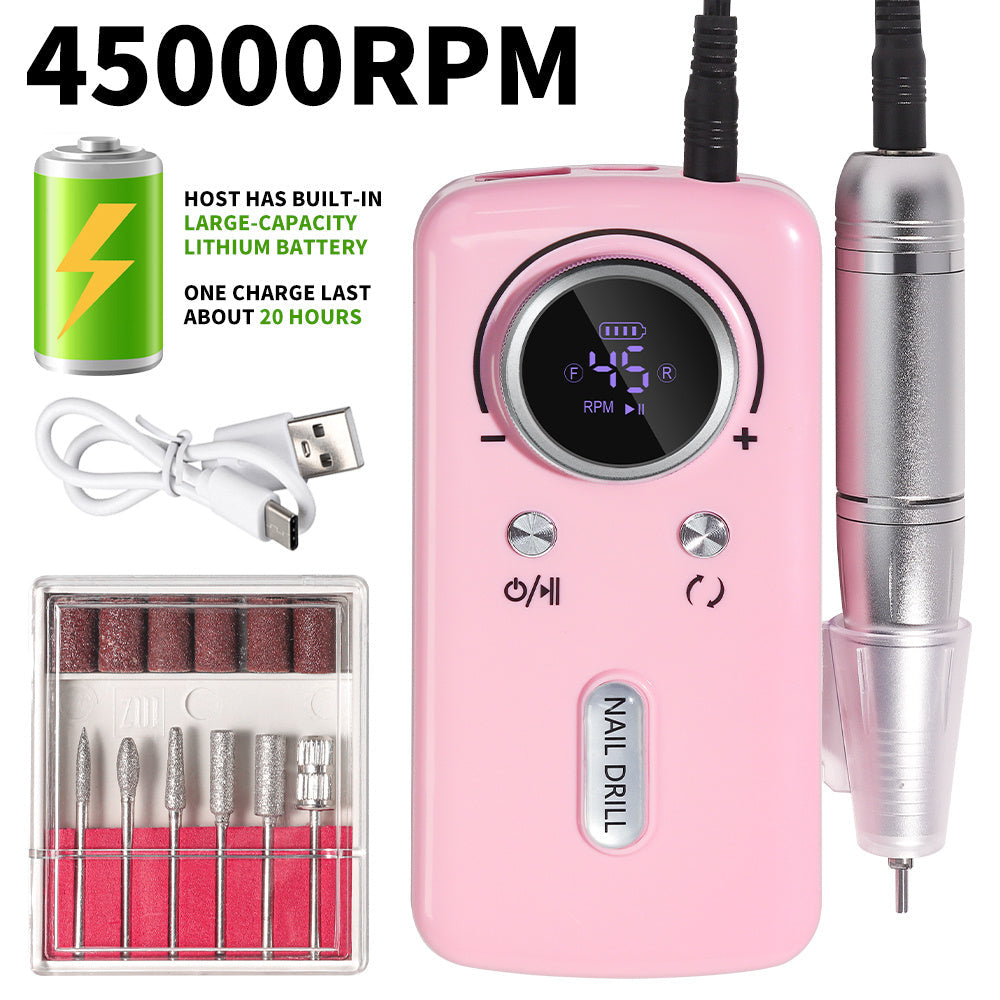 Cordless Nail Drill 45000 RPM Low Noise Rechargeable Electric Nail File Kit Portable Lightweight for Acrylic Gel Nails Manicure Pedicure Salon Home Use White Pink Purple