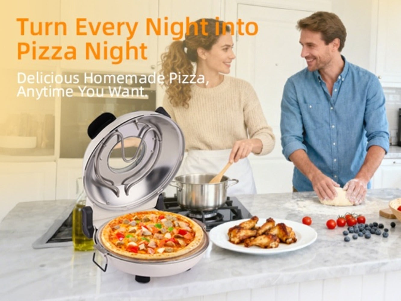 Indoor Pizza Oven Countertop – 12-Inch Electric Pizza Maker Machine for Home Kitchen, Heats Up to 800°F, Fast Baking Grill Oven with Even Heat Distribution, White