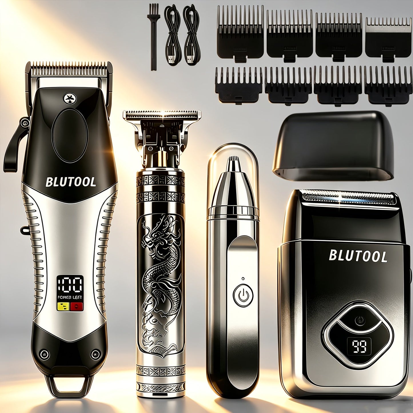 4-in-1 Cordless Grooming Kit for Men – Hair Clipper, Beard Trimmer, Electric Shaver & Nose Trimmer, Rechargeable Professional Hair Cutting System, Multiple Styles & Colors, Gift for Men