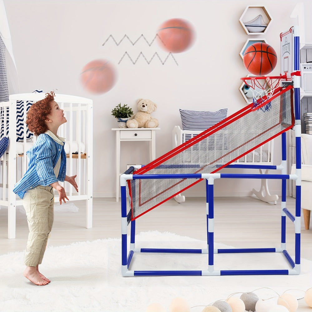 Kids Arcade Basketball Game Set with Hoop & 4 Soft Balls – Indoor Outdoor Sport Play for Ages 3+, Thick PVC Frame, Air Pump Included | Best Birthday Christmas Holiday Gift for Boys and Girls