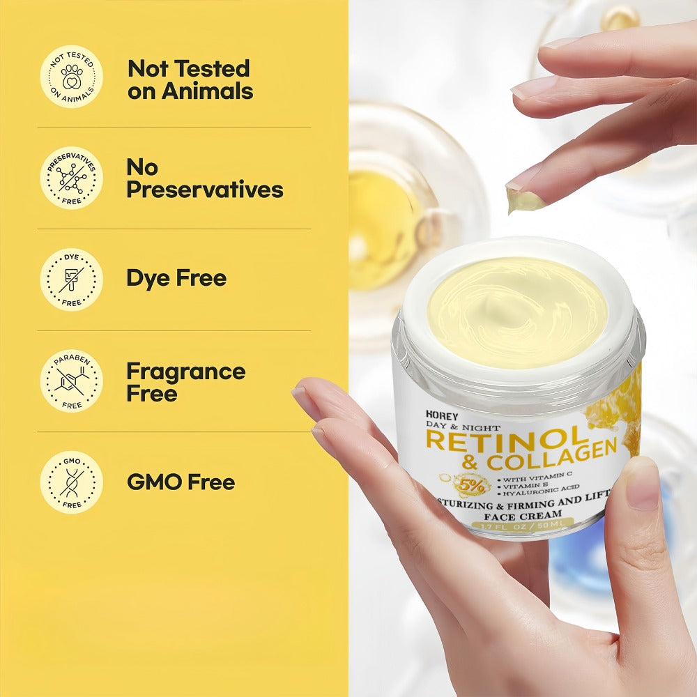 Retinol Face Cream with Hyaluronic Acid Anti-Aging Moisturizer for Women Firming Lifting Neck Cream Smooths Wrinkles Fine Lines Brightening Day Night Dry Skin Care 50g