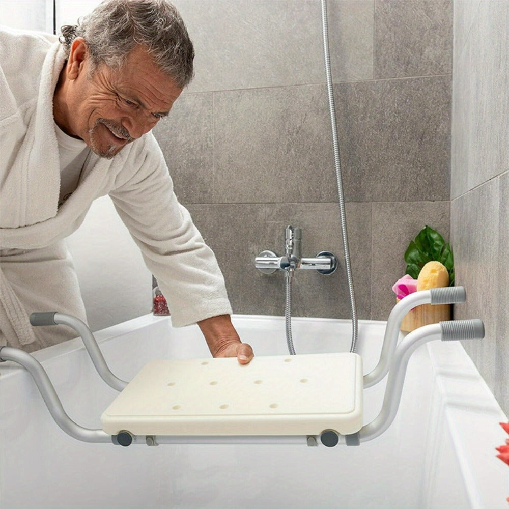 Bath Seat Adjustable Aluminum Shower Chair – Suspended Bathtub Stool with Anti-Slip Handles, 300 lbs Capacity | Lightweight Retractable Bath Board for Elderly, Disabled & Injured, 3 Length Settings
