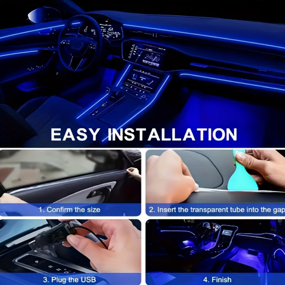 Car Interior Ambient Light Strip 3M, APP Control Music Sync 7-Color LED Atmosphere Lighting Kit for Door Console Dashboard, Rhythm-Reactive Neon Accent Lights for All Vehicles