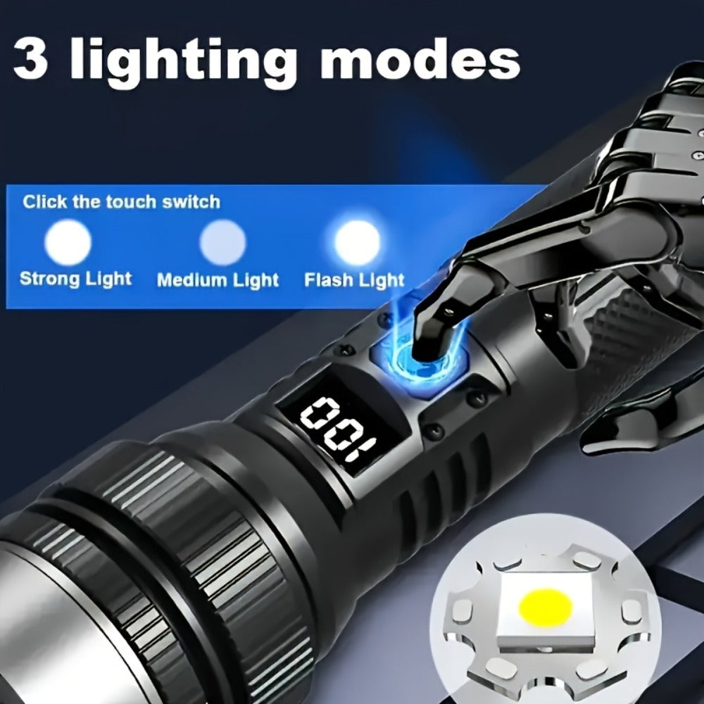 LED Flashlight Rechargeable 1000 Lumen – 2-Pack Super Bright Tactical Flashlight with Digital Display, Camping Fishing Hunting Emergency Lighting, Gift Box Included, Father's Day Gift for Men