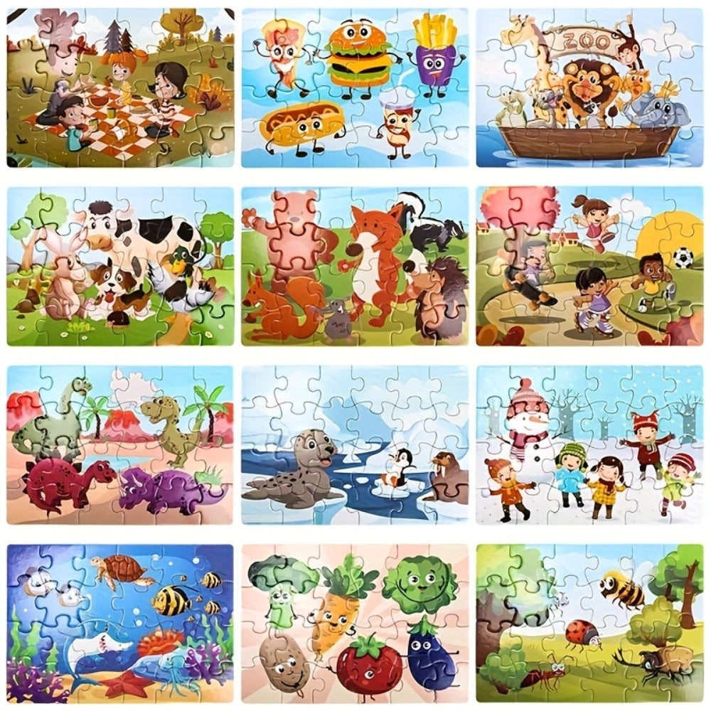 Kids Puzzle Set 12 Pack – Jigsaw Puzzles for Boys & Girls Ages 3+, 12 Different Themes Mixed Colors, Educational Activity Toy, Fun Gift for Toddlers Preschoolers Halloween Christmas Birthday