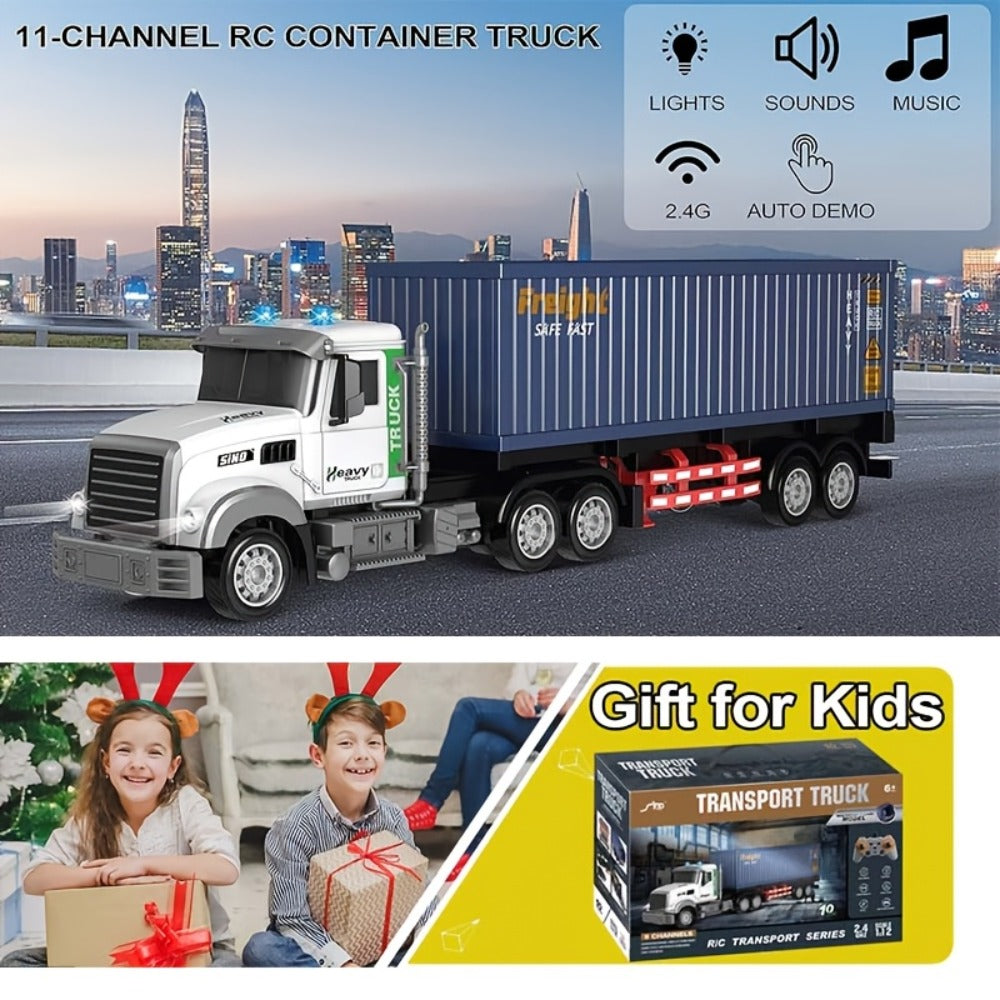 RC Container Semi Truck 1:24 Scale 23.6-Inch Extra Large | 2.4G 100ft Range, Load Cargo, USB Rechargeable | Remote Control Truck Toy for Kids Boys Girls Ages 6+
