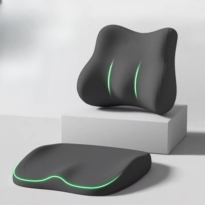 Car Seat Cushion Set 2-Piece – Memory Foam Elevated Driving Cushion with Lumbar Support & Neck Pillow, Height Booster for Car & Home Chair, 3 Colors