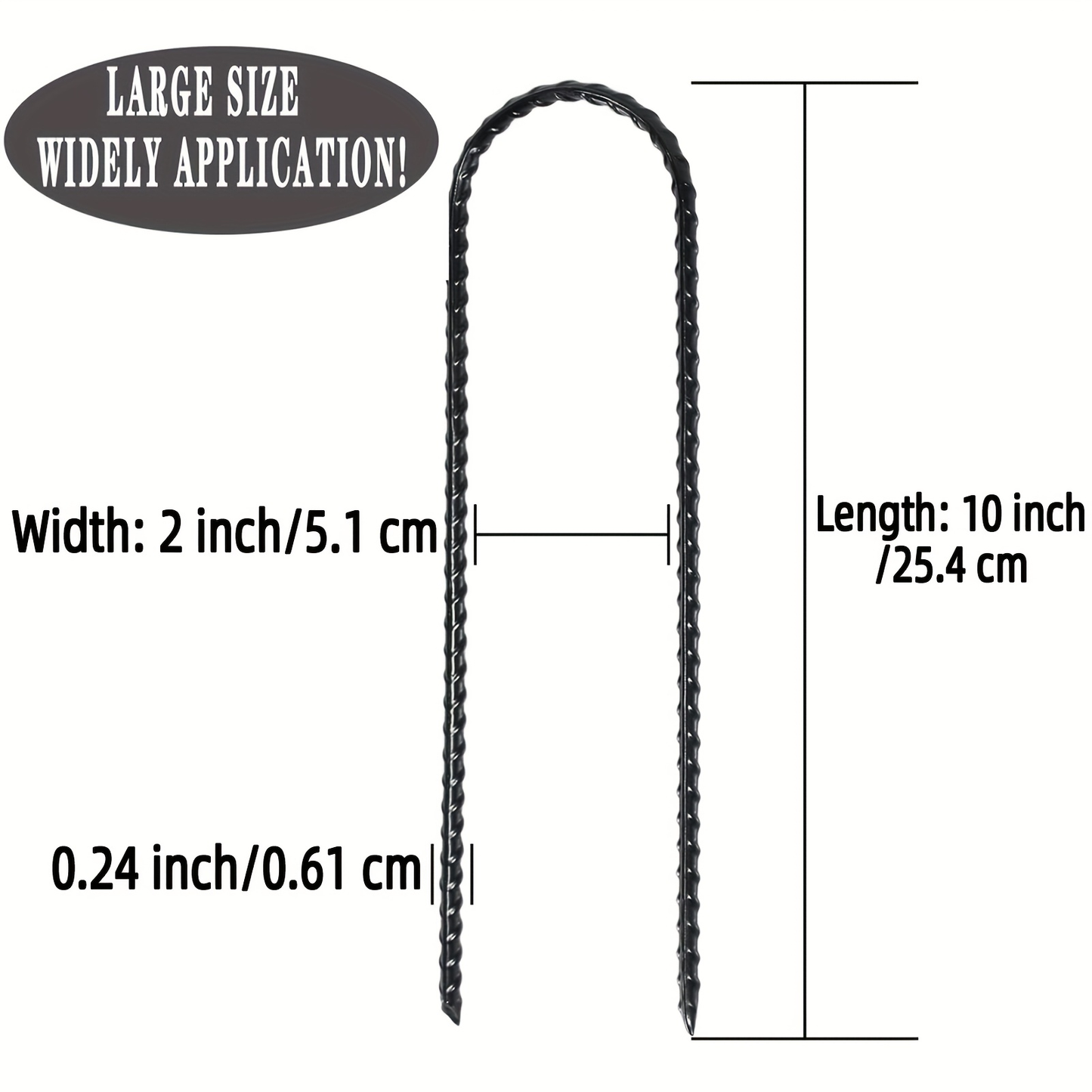 Trampoline Wind Stakes Ground Anchors – 10 Inch Heavy Duty Rebar Stakes with Black Powder Coat, Safety Anchor Kit for Trampoline, Tent & Outdoor Equipment, Anti-Tip Metal Landscape Staples, 12 or 24 Pack