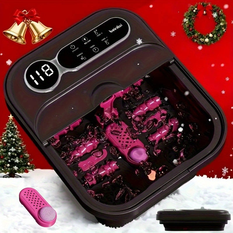 Foldable Foot Spa Bath Massager with Automatic Heating – Temperature-Controlled Foot Soak Basin with Massage Rollers, Bubble Jets & Pedicure Kit, Collapsible Foot Bath for Home Relaxation & Gift