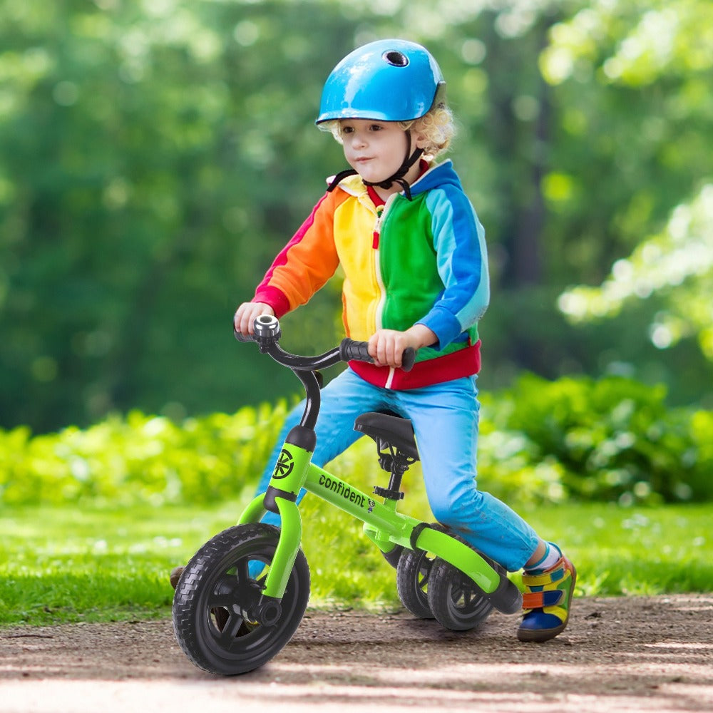 3-in-1 Kids Tricycle Balance Bike Carbon Steel Frame EVA Wheels Foldable Detachable Pedal Adjustable Seat 55 lb Indoor Outdoor Ride-On Gift Boys Girls Ages 2-5 Green