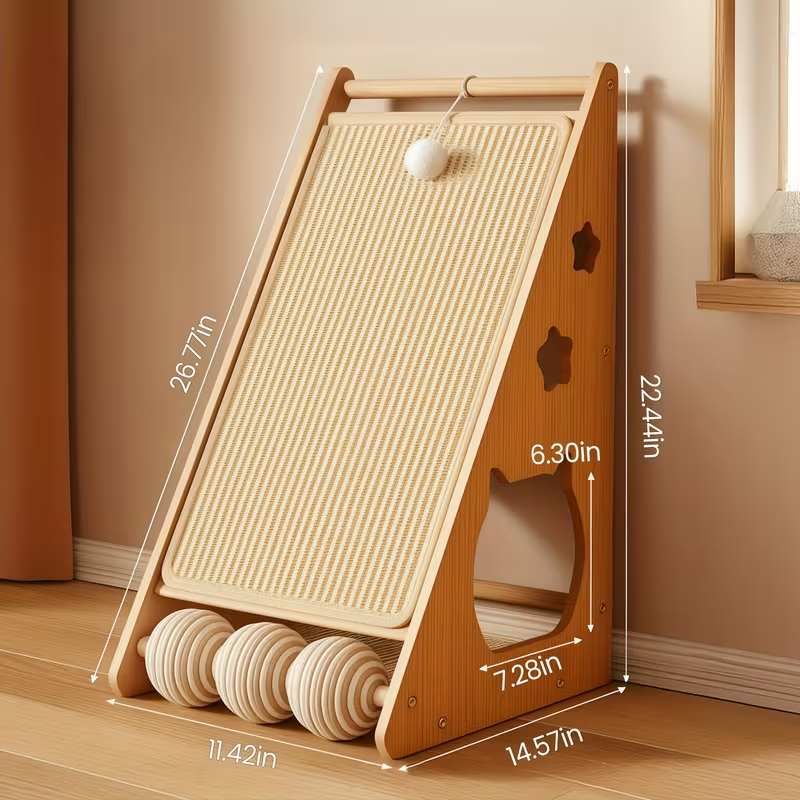 Cat Scratching Board 27 Inch Multi-Functional Sisal Scratcher with Teaser Balls – Wear-Resistant Cat Paw Pads, Furniture Protector, Easy Install Indoor Cat Scratch Pad