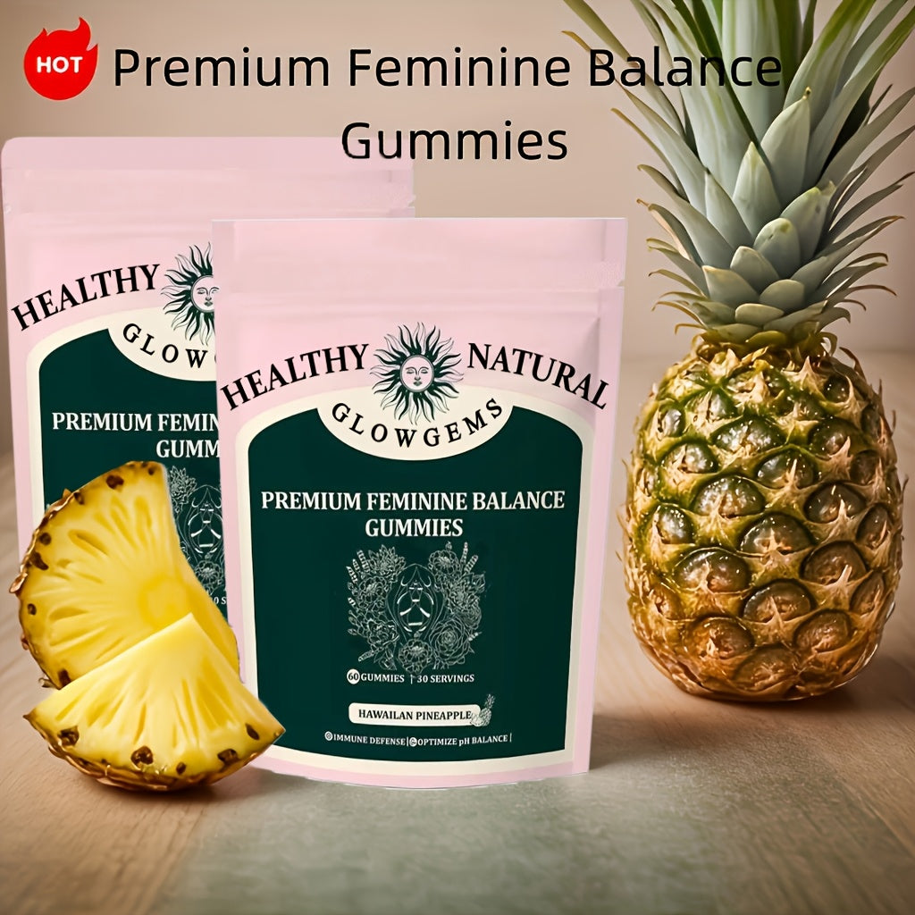 Feminine Balance Gummies with Probiotics for Women — Vaginal Health, pH Balance, Odor Control & Yeast Defense, Hawaiian Pineapple Flavor, Boric Acid Alternative, 60 Capsules by GLOWGEMS