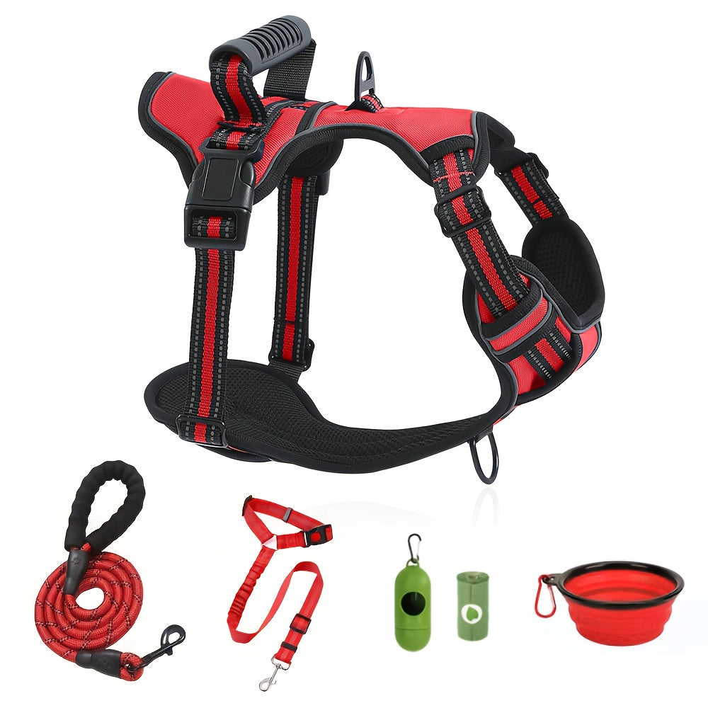 Dog Harness and Leash Set No-Pull Reflective Adjustable Oxford Vest with 2 Leash Clips Easy Control Handle for Small Medium Large Dogs XS-XL 5 Colors