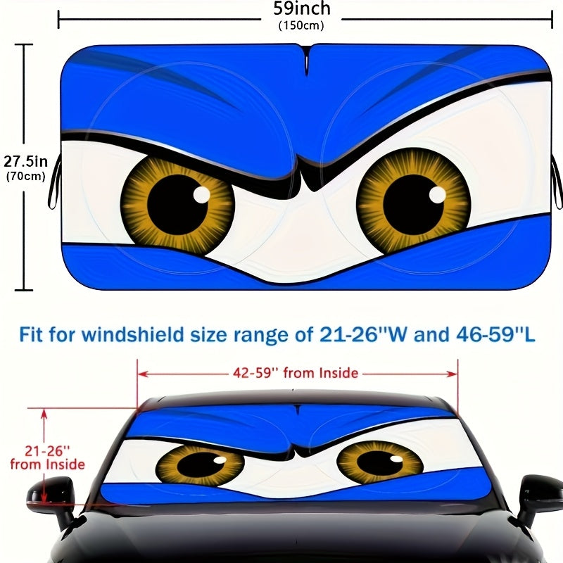Foldable Car Windshield Sun Shade with Hilarious Eyes Visor | Wear-Resistant Black Tape Included