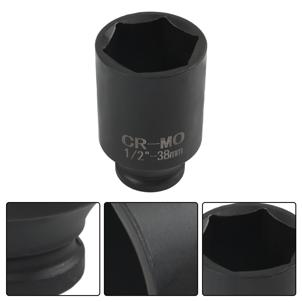 Set of 9 Deep Impact Sockets Ranging from 29 to 38 Mm, Designed for 1/2 Inch Drive Metric Axle Hub Nut Installation And Removal