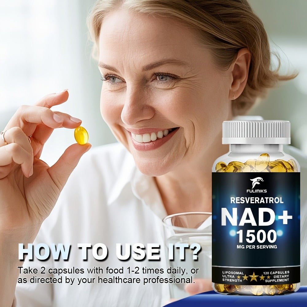 NAD+ Supplement Capsules with Resveratrol – Cellular Energy, Anti-Aging & Daily Vitality Support for Women & Men, 120 Capsules 60-Day Supply by FULIMIKS