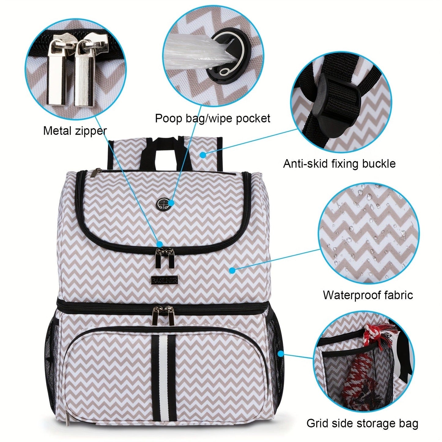 Pet Travel Backpack Double Layer Dog Cat Supplies Bag with 2 Collapsible Bowls 2 Food Baskets Portable Organizer for Outdoor Hiking Camping Road Trip