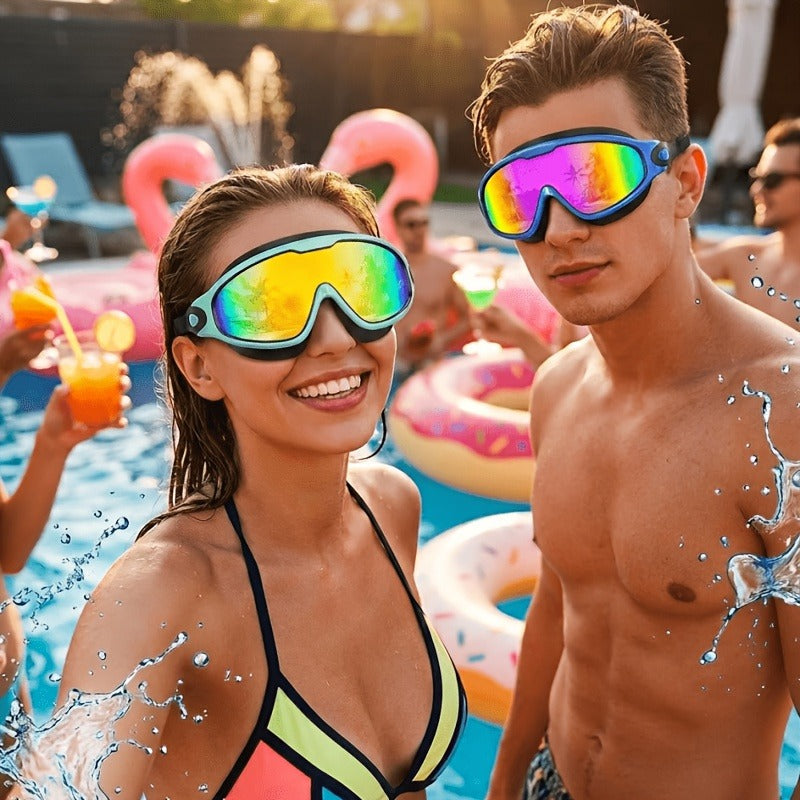 2 Pack HD Anti-Fog Swim Goggles – Leak-Proof Wide Vision, UV Protection Mirrored Lens, Comfortable Fit for Men Women Adults, with Earplugs Nose Clip Case & Waterproof Bag
