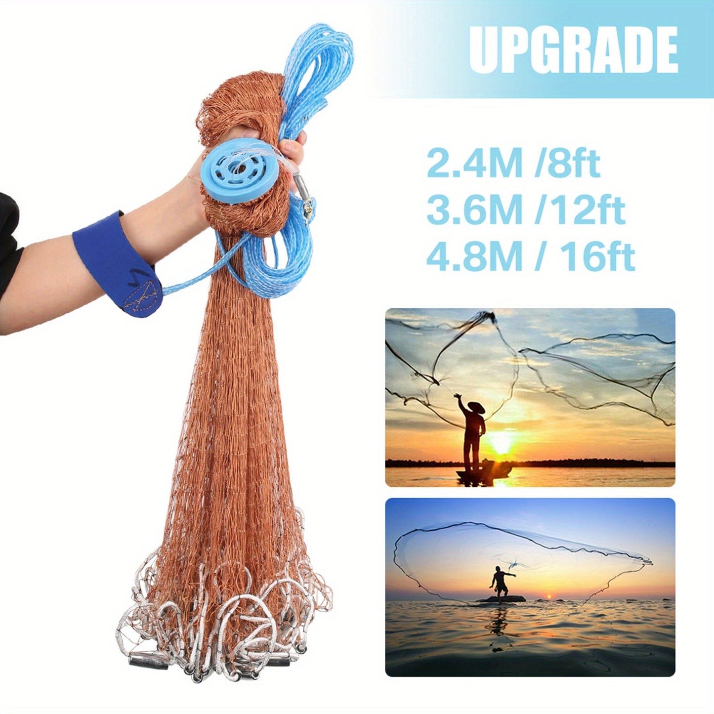 Saltwater Casting Net Set with Fish Basket – 12-Foot Diameter, 0.12" Mesh, Heavy-Duty Zinc-Plated Lead Sinkers for Rapid Sinking – American-Style Fishing Net Ideal for Pier, Beach & Surf Fishing
