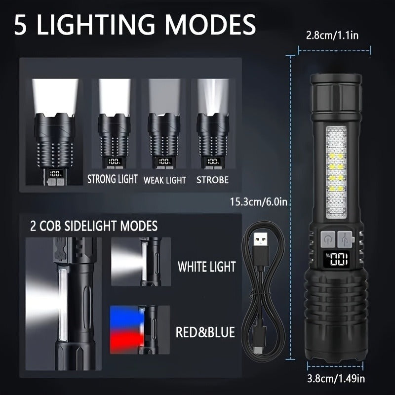 3000 Lumen Tactical Flashlight 2-Pack – USB-C COB Zoomable