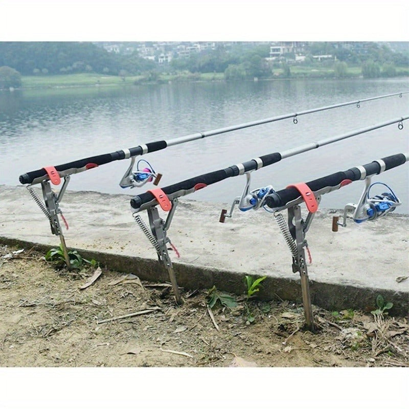 Spring Fishing Rod Holder with Auto Hook Setter - Adjustable High-Sensitivity Stainless Steel Bank Fishing Pole Stand, Spring-Loaded Ground Stake for Carp, Catfish & Shore Fishing