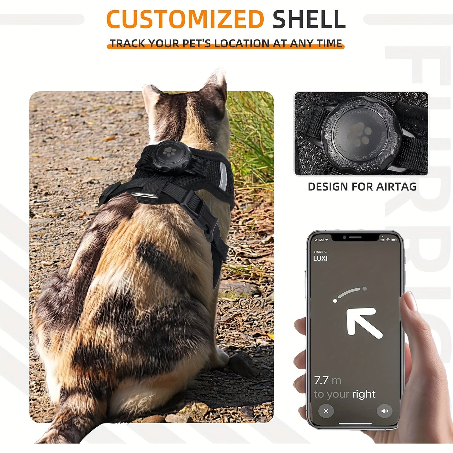Escape-Proof Cat Harness and Leash with AirTag Holder – Adjustable Reflective Vest for Cats & Kittens Outdoor Walking S M L