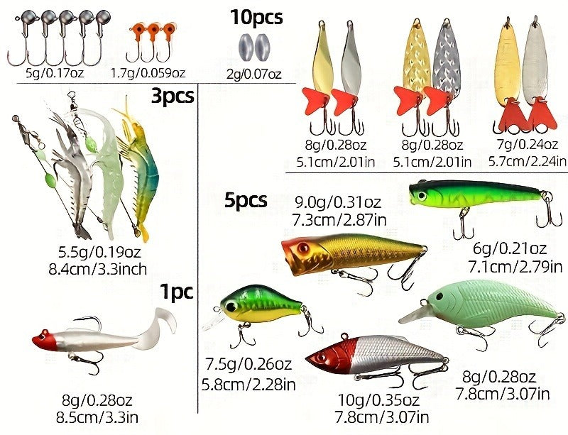 Fishing Lure Kit Tackle Set with Tackle Box – Minnow Baits, Spoon Lures, Soft Worm Baits, Frog Soft Bait, Jig Heads & Rigs – 110pcs / 252pcs / 361pcs Mixed Color Assortment for Bass Trout Pike
