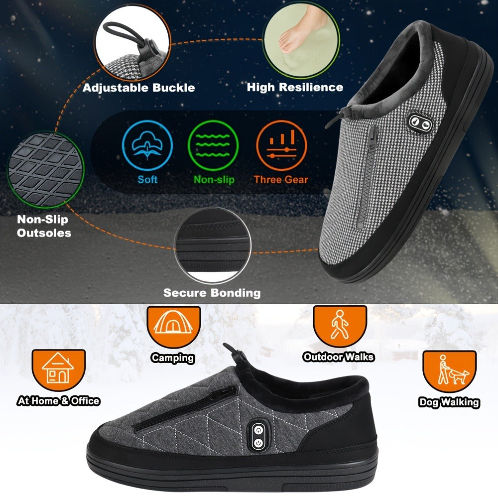 Heated Slippers for Men & Women with 5000mAh Battery - Electric Foot Warmer Shoes, Carbon Fiber Heating, 3 Heat Settings, 6-8 Hour Battery Life, Indoor Outdoor Plush House Slippers, M & L