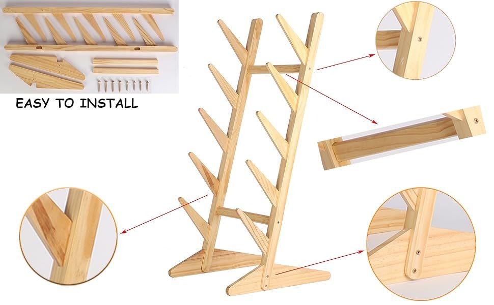 Skateboard Storage Rack 5-Layer Freestanding Wood Display Stand – Holds Longboards, Snowboards & Decks, 75° Angled Shelf with Non-Slip Base, DIY Paintable Pine Wood, Bedroom & Garage Organizer