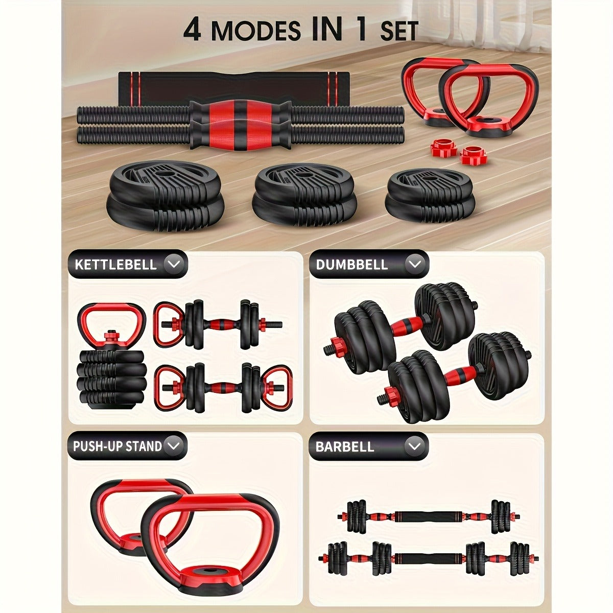 Adjustable Dumbbell Set 6-in-1 for Home Gym – Free Weight Strength Training, Converts to Barbell, Kettlebell & Push-Up Bar for Men Women