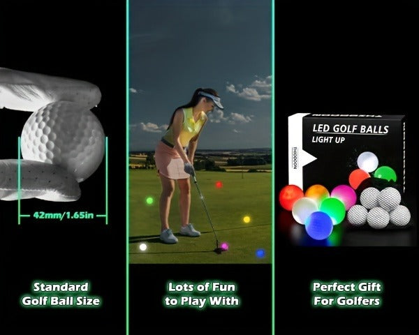 LED Golf Balls Glow in the Dark – 6 Pack Multi-Color Light Up Golf Balls for Night Play, Impact Activated, 40Hr Battery, Fun Gift for Men Women Beginners