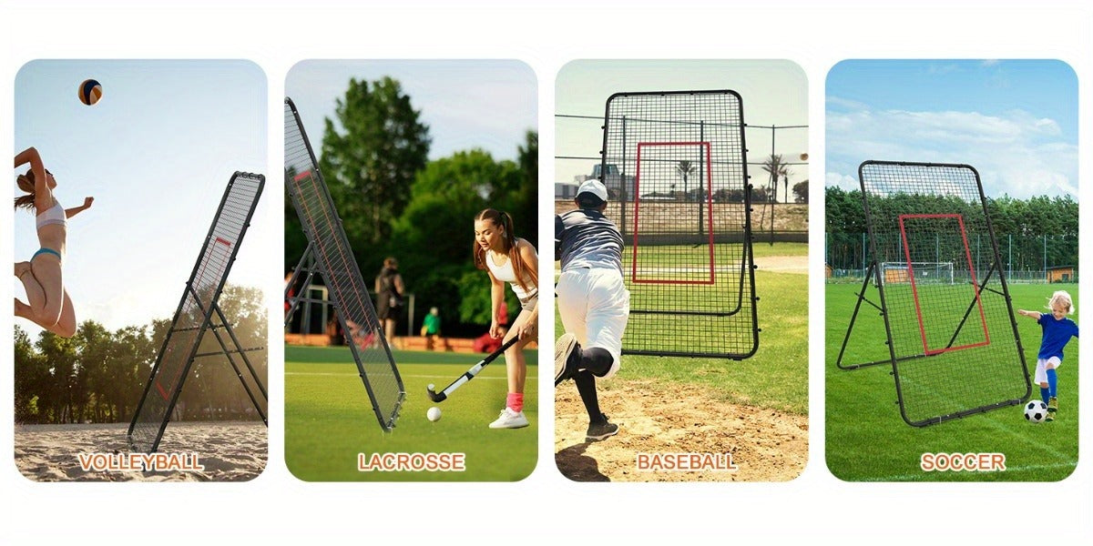 Volleyball Rebounder Net 7x4ft Adjustable Angle – Portable Steel Frame Training Rebounder with High-Tension PE Netting & 24 Elastic Cords for Volleying Bumping Spiking Practice – Solo & Team Drills
