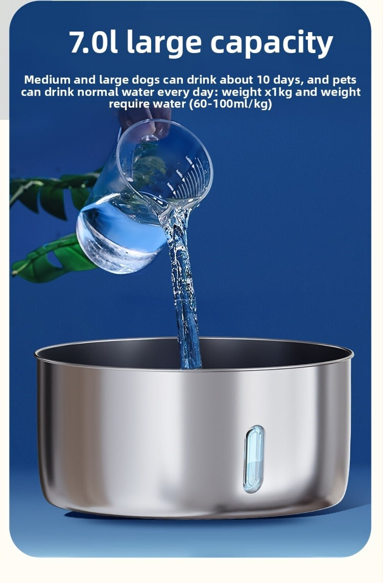 Large Stainless Steel Pet Water Fountain 236oz / 7L - Automatic Cat & Dog Water Dispenser, Multi-Stage Filtration, Visible Water Level Window, USB Powered, Replacement Filters Included, FT007