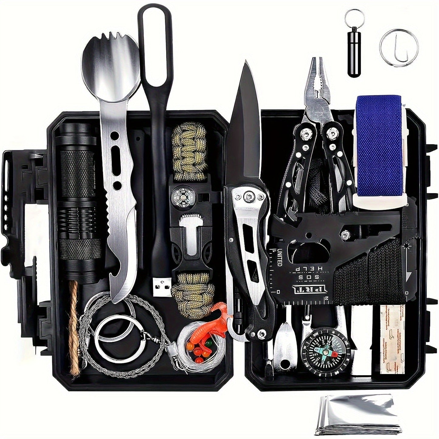 Wilderness Survival Kit, 12/20/60 Piece Outdoor Emergency Gear Set with Paracord Bracelet, Survival Whistle, Flashlight, Wire Saw & More – Ideal for Hunting, Hiking, Fishing & Camping