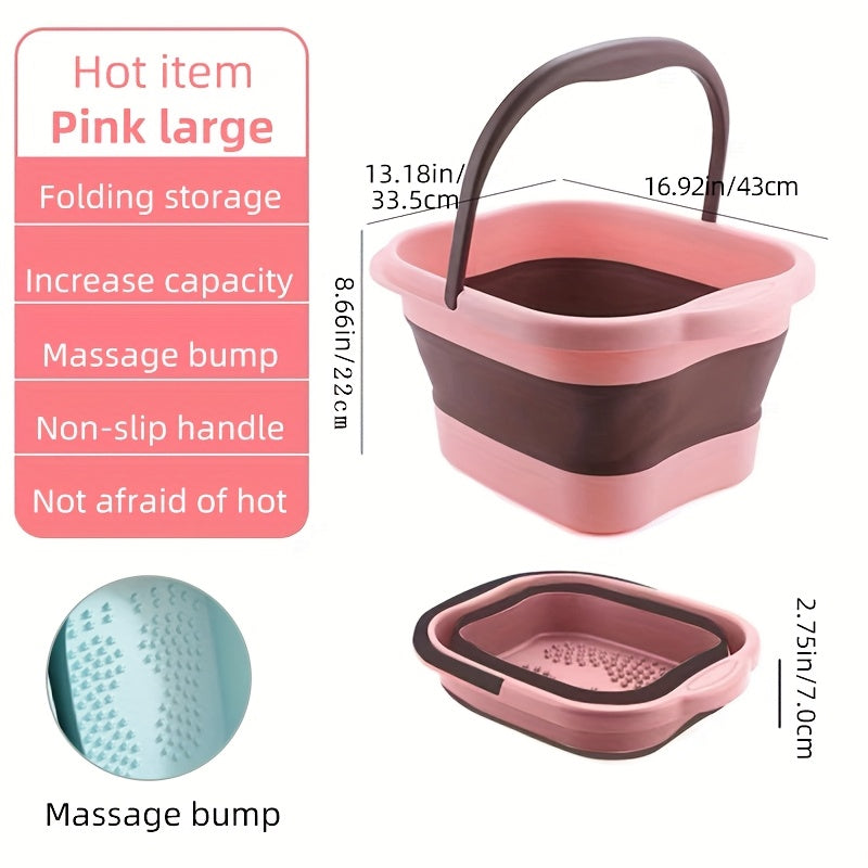 Foldable Foot Bath Tub Collapsible Foot Soak Basin 3.96 Gallon with Carry Handle Portable Pedicure Soaking Tub Space-Saving Easy Clean for Home Spa Salon Travel Green Pink